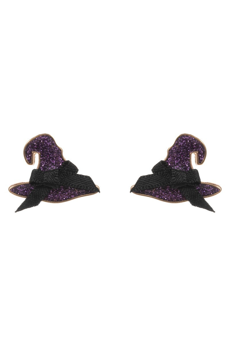 Glitter Witch Hat Stud Earring-Purple
