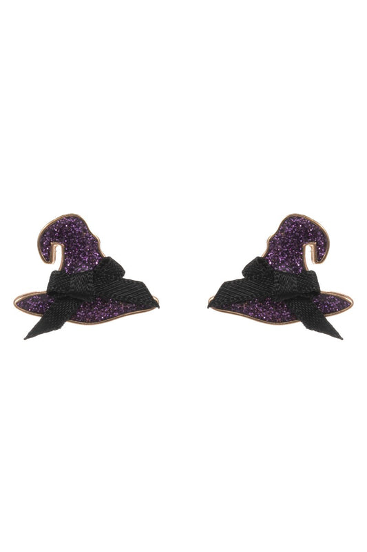 Glitter Witch Hat Stud Earring-Purple