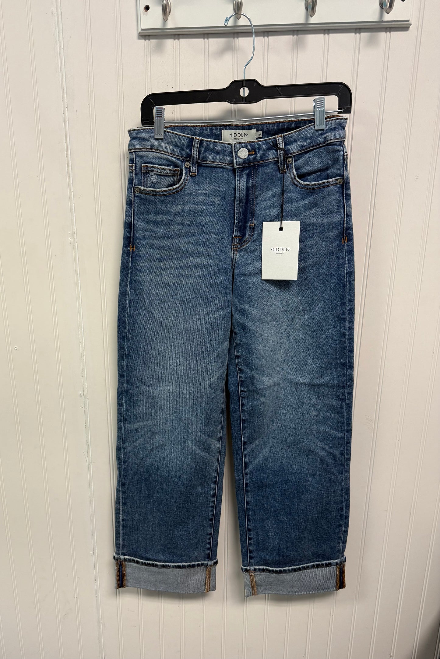 Mid Rise Straight Cuffed Denim-Medium Wash