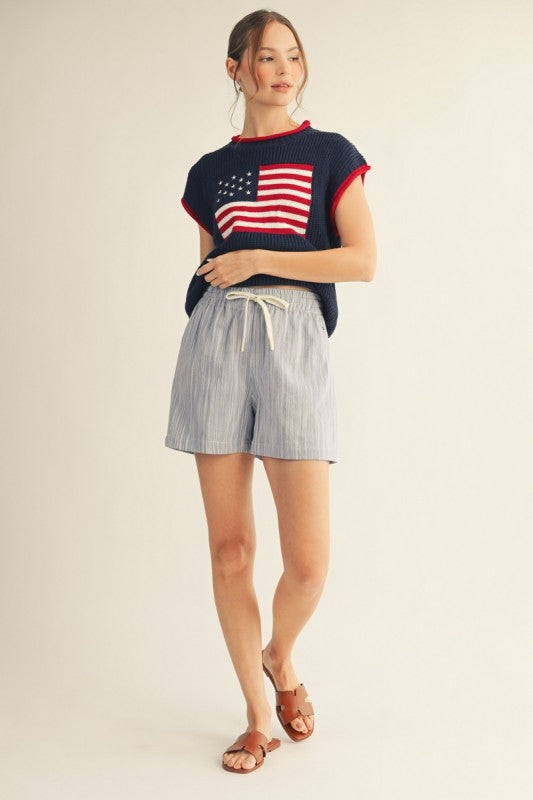 Drawstring Waist Shadow Stripe Short