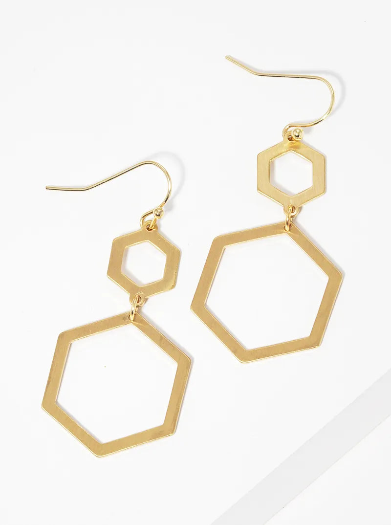 Smooth Double Hexagon Drop Earring