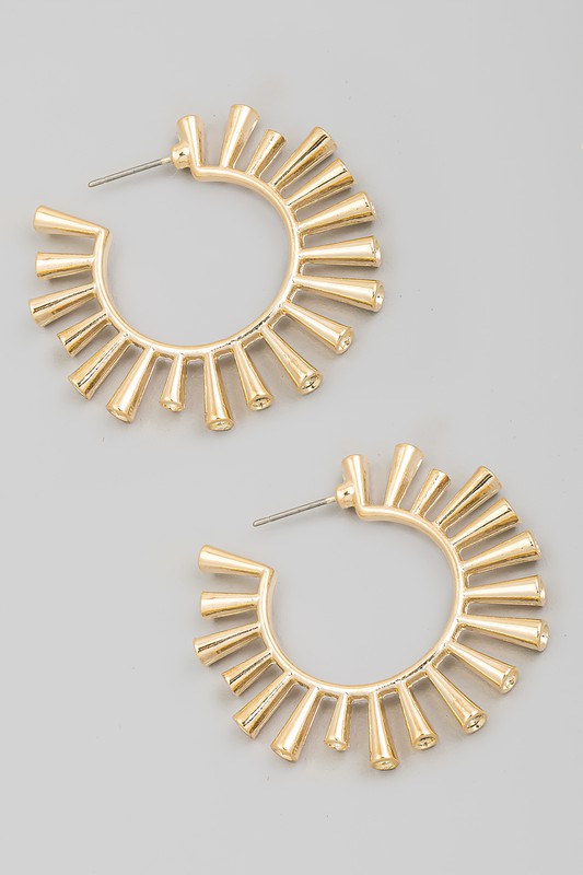 Cylinder Spike Hoop Earring-Gold