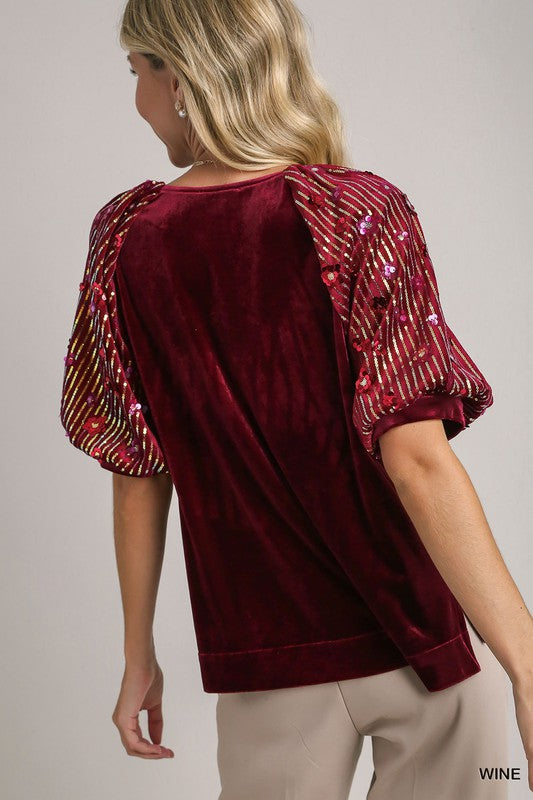 Velvet & Sequin Puff Sleeve Top