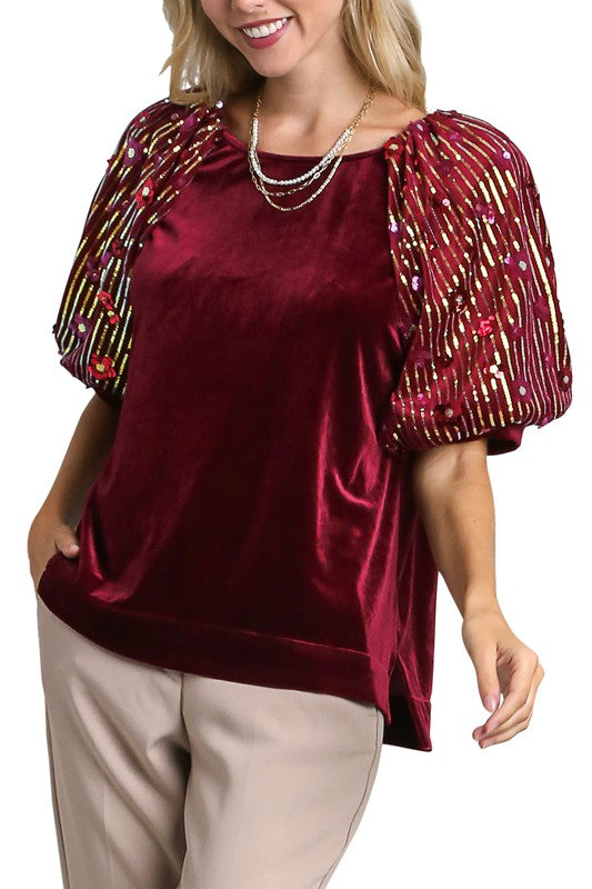 Velvet & Sequin Puff Sleeve Top