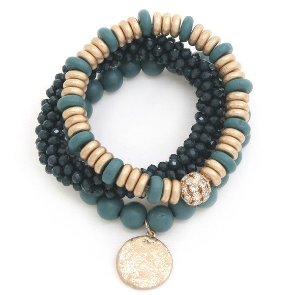 Coin Charm Beaded Bracelet Set