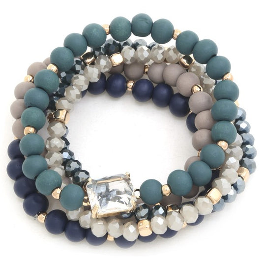 Clear Square Stone Mixed Beaded Bracelet