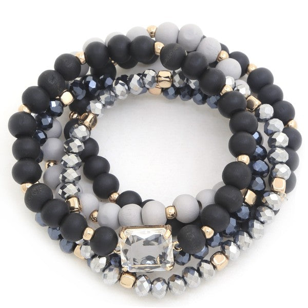Clear Square Stone Mixed Beaded Bracelet
