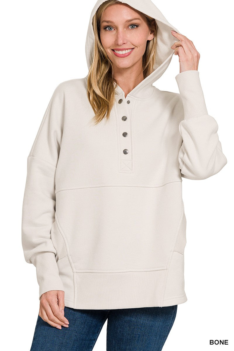 Half Button Hooded Fleece Pullover with Monogram