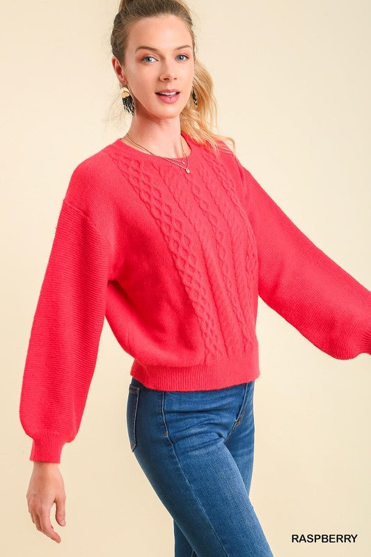 Chenille Cable Knit Sweater- Raspberry