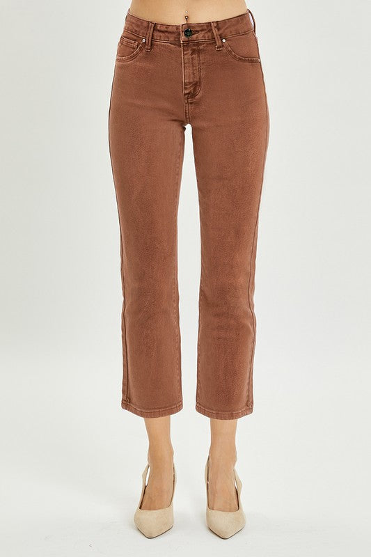 Mid Rise Straight Crop Denim-Espresso