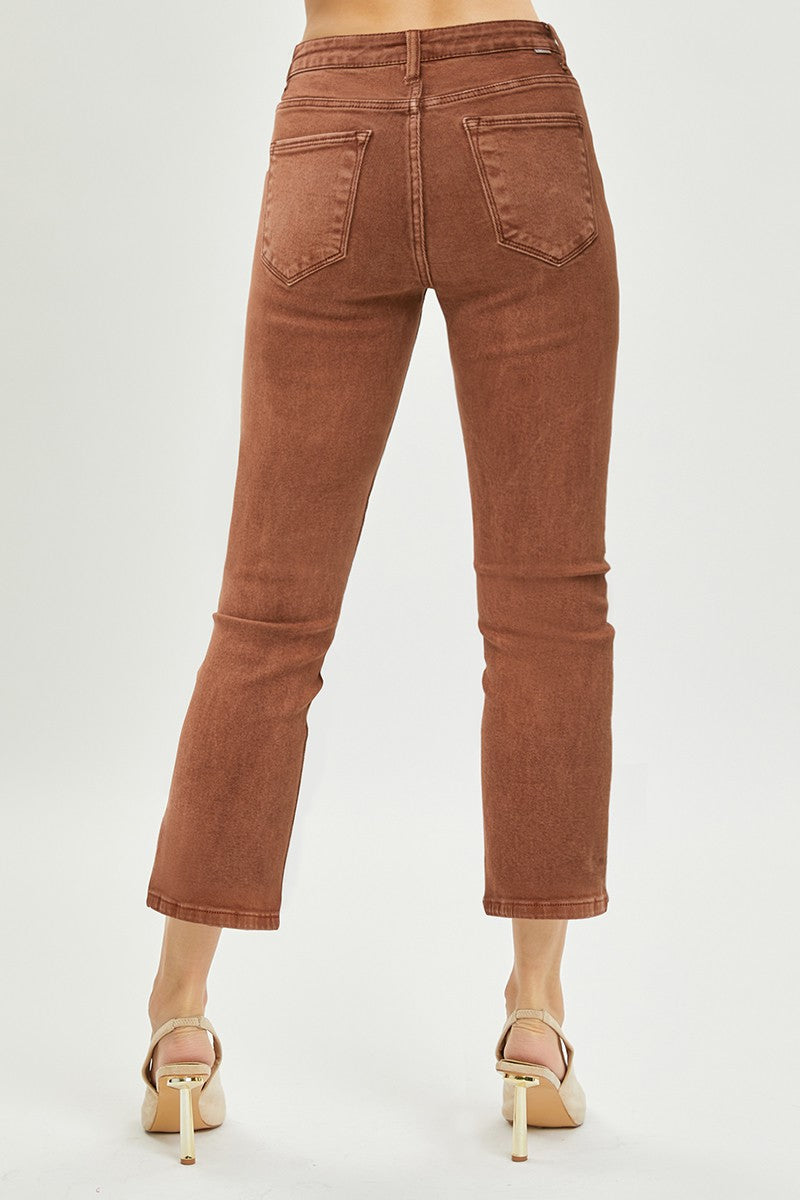 Mid Rise Straight Crop Denim-Espresso