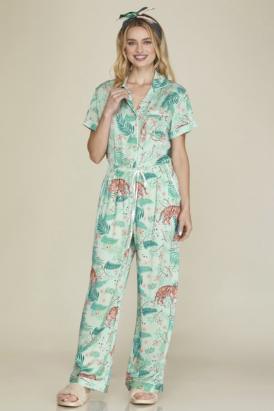 Satin Tiger Print Pajama Set