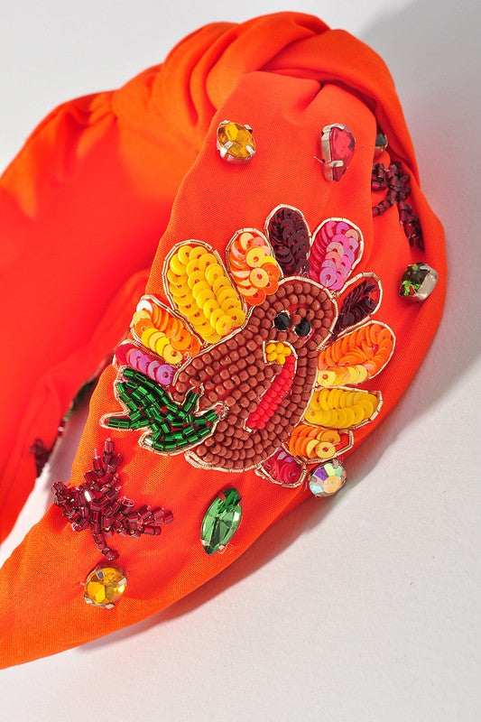 Seed Bead Turkey Headband-Orange