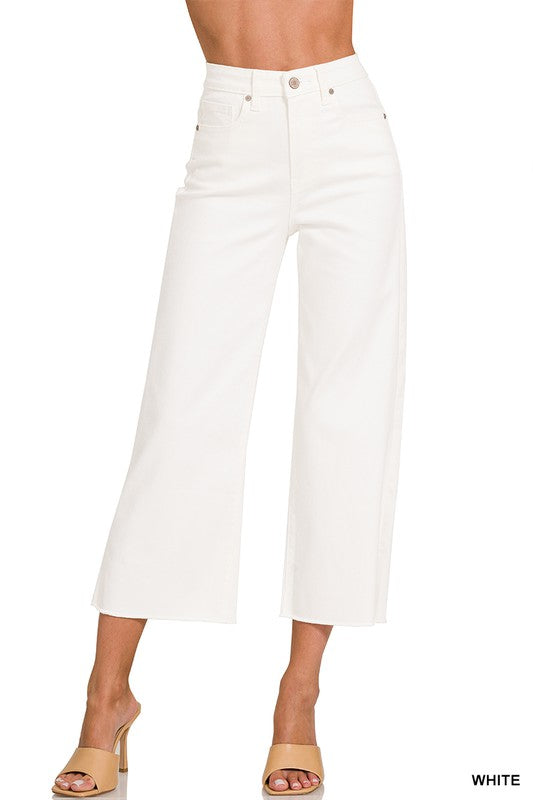 White High Rise Wide Leg Crop Denim