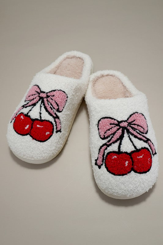Bow Cherry Plush Slippers