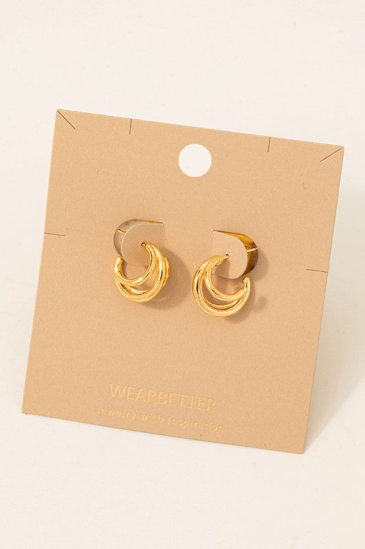 Huggie Triple Hoop Earring-Gold