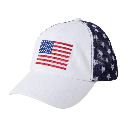 Flag Patch Star Mesh Hat - White