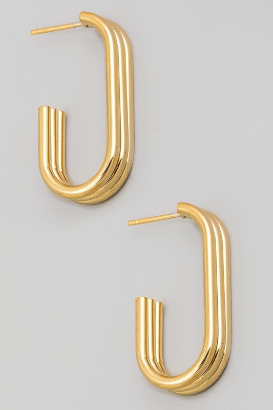 Triple Layered Oval Hoop Earring-Gold