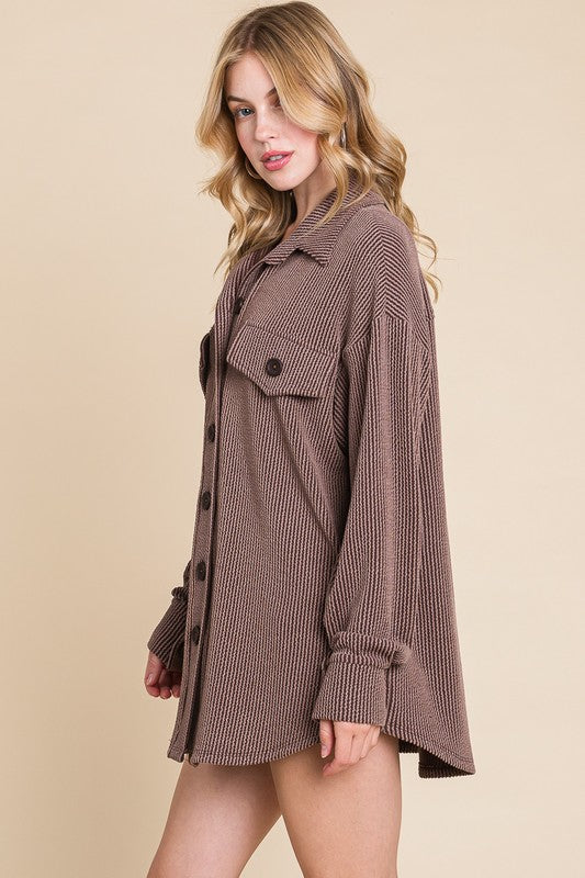 Ribbed Long Sleeve Button Up Jacket