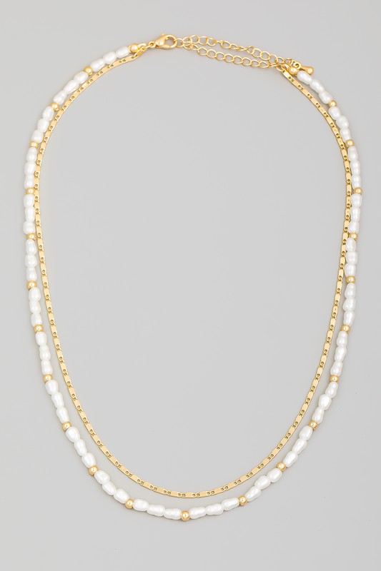 Freshwater Pearl Layered Box Chain Necklace