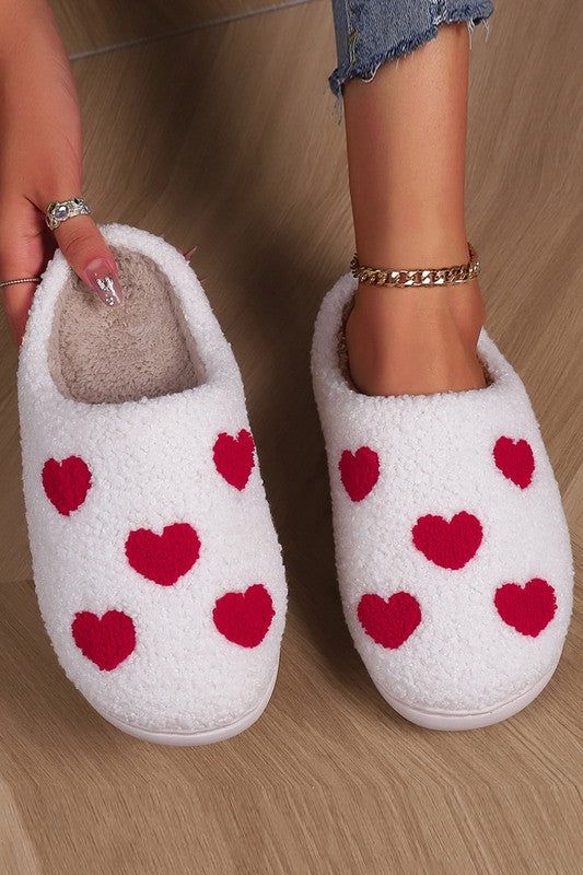 Valentines Day Heart Plush Slippers-White