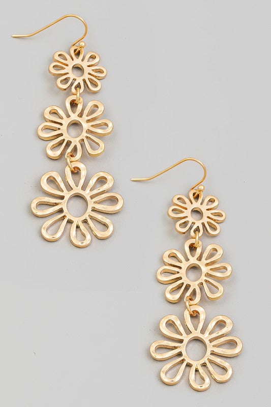 Triple Tiered Flower Earring-Gold
