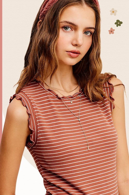 Striped Ruffle Sleeve Top