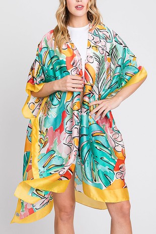 Satin Tropical Leaves Kimono