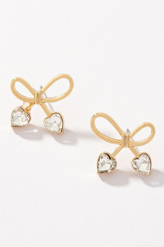 Bow Stud w/Heart Crystal Tail