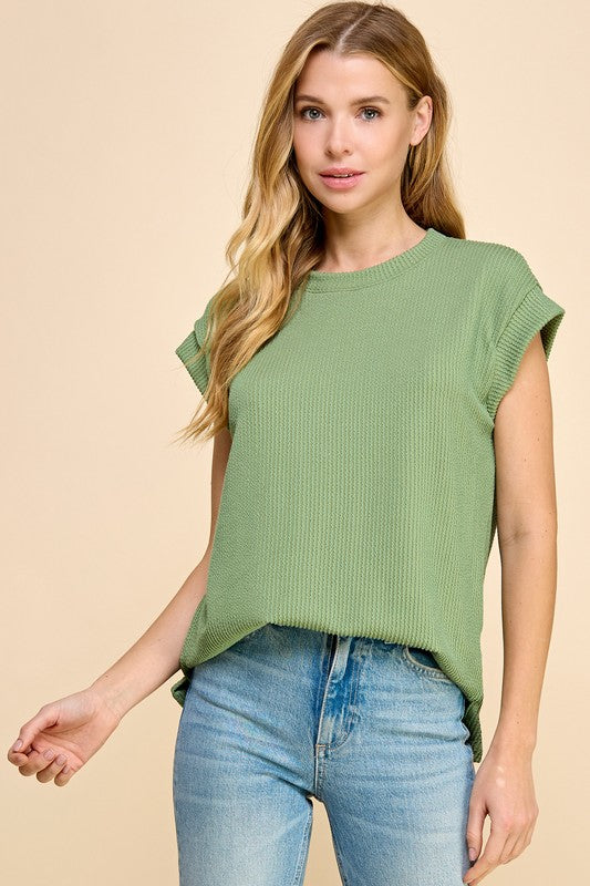 Solid Cap Sleeve Ribbed Top