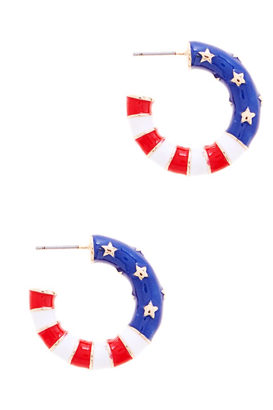 American Flag Enamel Hoop Earring - RWB