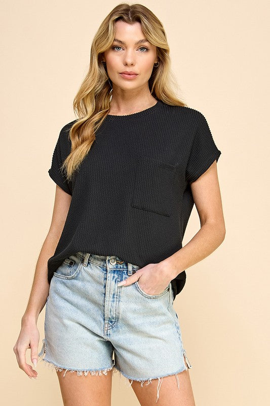 Solid Ribbed Pocket Top