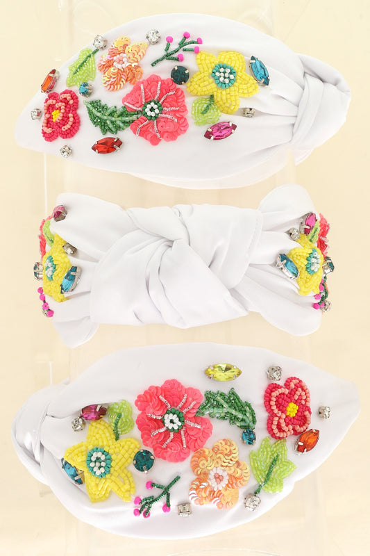 Multicolor Flower Headband - White