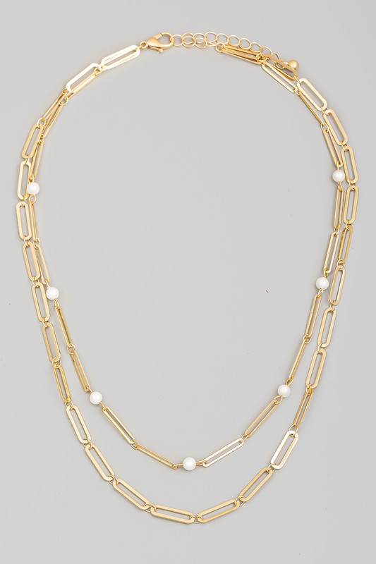 Pearl Layered Paperclip Chain Necklace