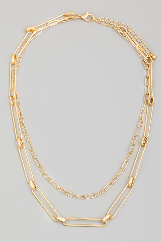 Layered Paperclip Chain Necklace-Gold