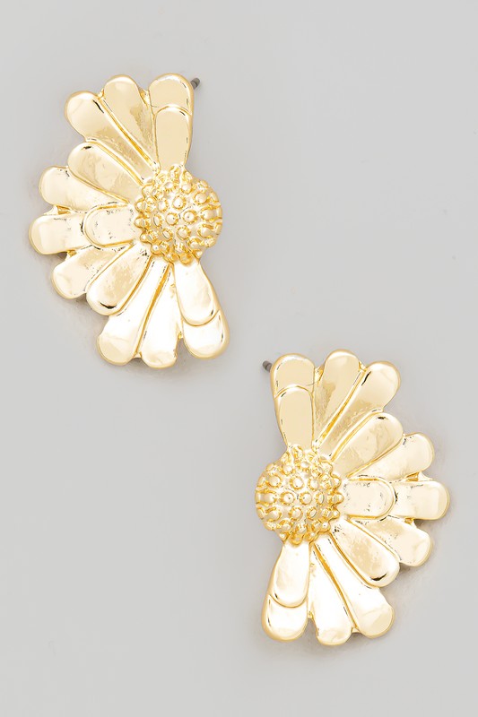 Metal Flower Shield Earring-Gold