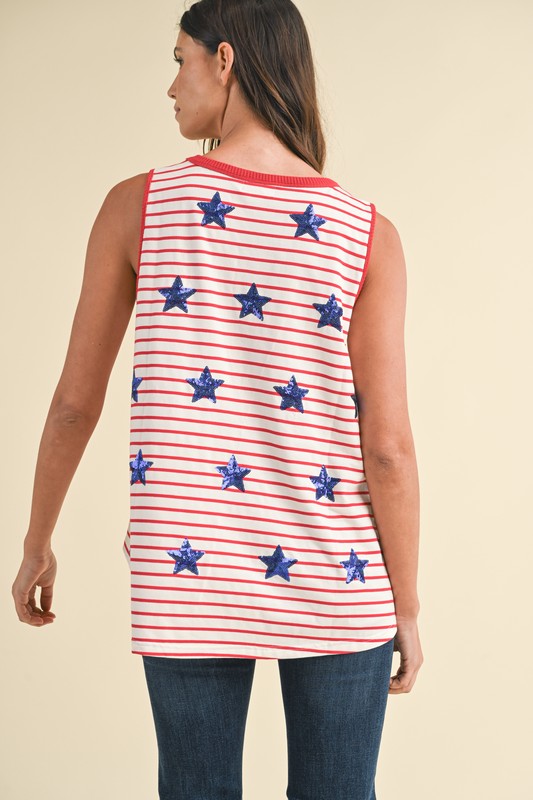 Sequin Star Patched Striped Knit Tank