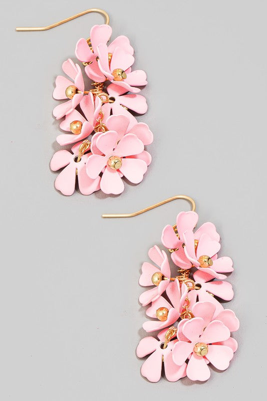 Coated Flower Dangle Cluster Earring