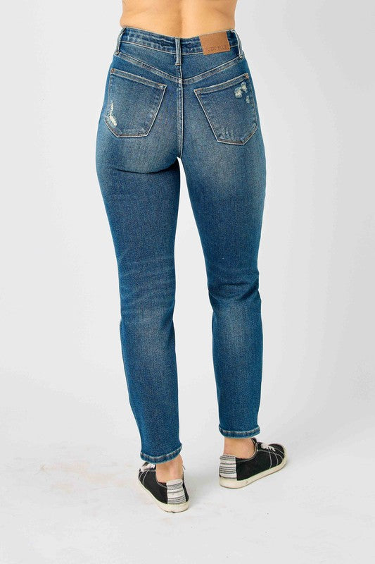 High Waist Tummy Control Slim Denim - Dark