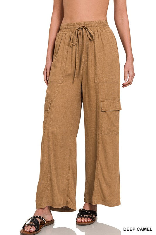 Washed Linen Cargo Pant