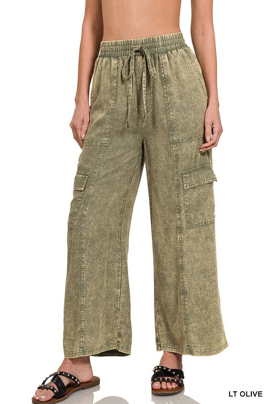 Washed Linen Cargo Pant