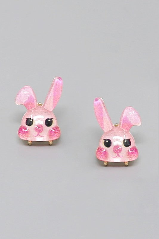Bunny Head Acrylic Stud Earring-Pink
