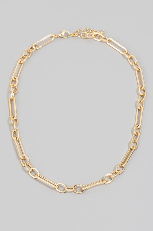 Oval Chain Link Necklace-Gold