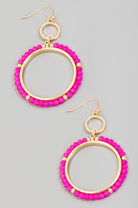 Beaded Double Circle Drop Earring