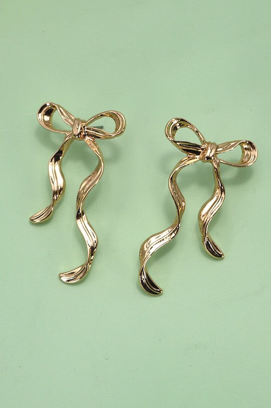 Hammered Long Ribbon Earring-Gold