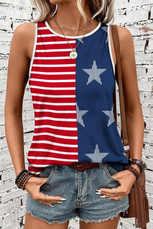 Stars & Stripes Round Neck Tank Top - RWB