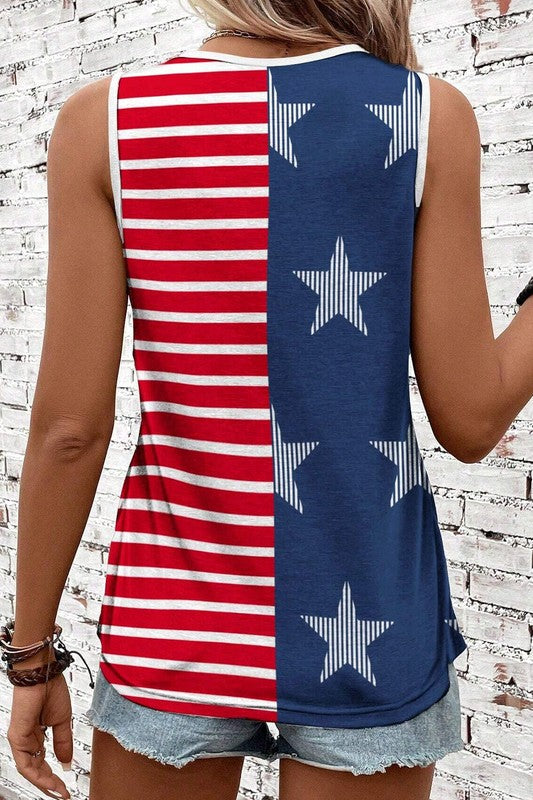 Stars & Stripes Round Neck Tank Top - RWB