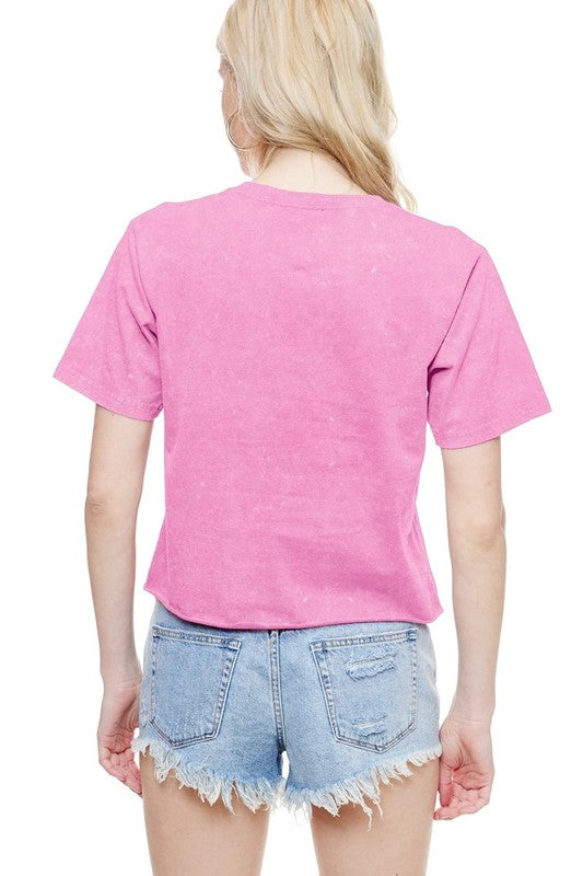 USA Mineral Washed Crop Graphic Tee - Pink