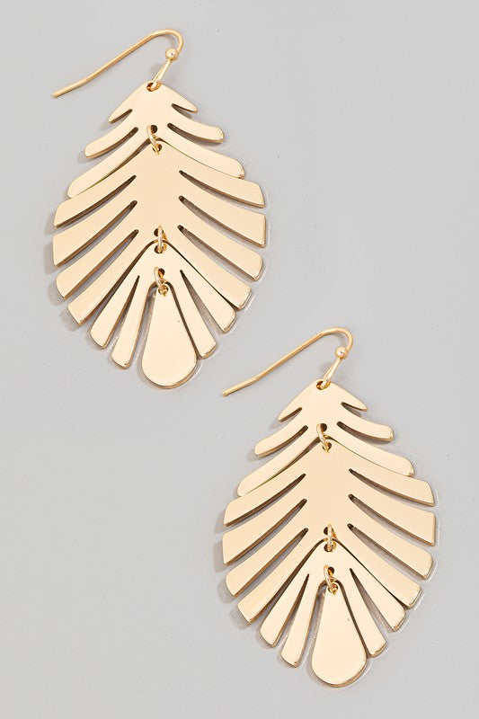 Smooth Metallic Monstera Leaf Earring