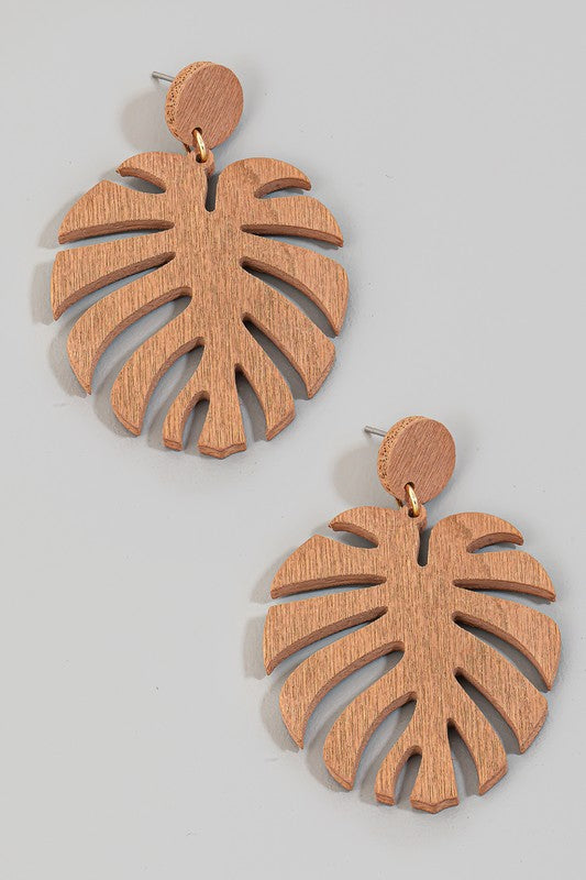 Wood Single Monstera Leaf Earring